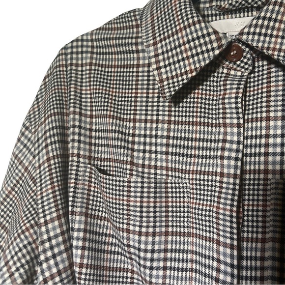 H&M Beige Tie Waist Plaid Long Line Duster Coat Size 6 - Picture 9 of 13